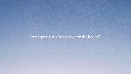 Text overlay on a soft, grainy blue and white gradient background asks: "are jigsaw puzzles good for the brain?"